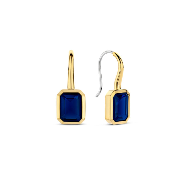 TI SENTO - Gold Plated Bezel Set Dark Blue Stones Dangle Earrings