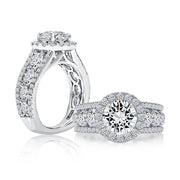 A. JAFFE - Modern Triple Row Round Halo Diamond Engagement Ring with Signature Shank