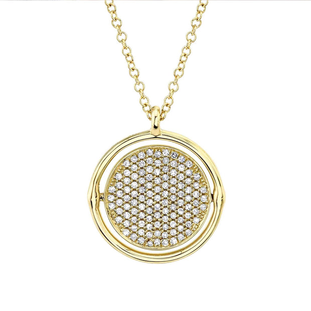 SHY CREATION - YELLOW GOLD DIAMOND PAVE DISC NECKLACE