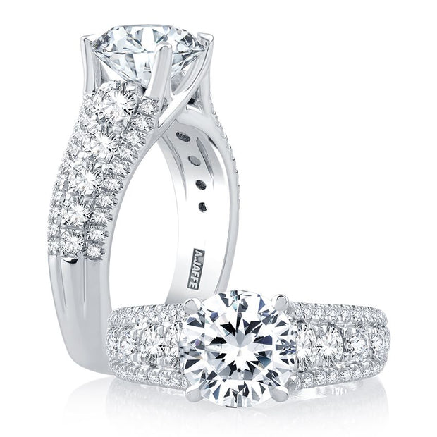 A. JAFFE - Modern Three Row Diamond Pavé Engagement Ring