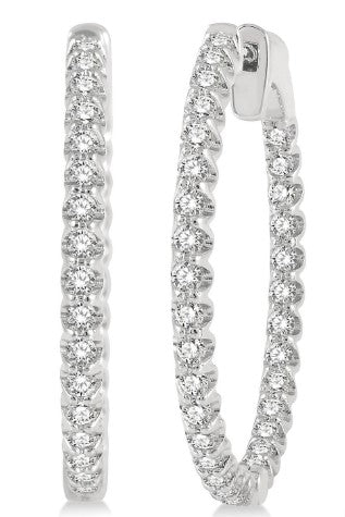 ASHI - WHITE GOLD DIAMOND IN OUT HOOP EARRINGS
