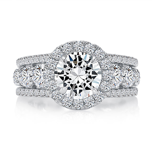 A. JAFFE - Modern Triple Row Round Halo Diamond Engagement Ring with Signature Shank