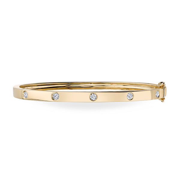Siebke Hoyt Round Diamond Stationed Flush Set Hinged Bangle Bracelet with 0.38ctw in 14K Yellow Gold
