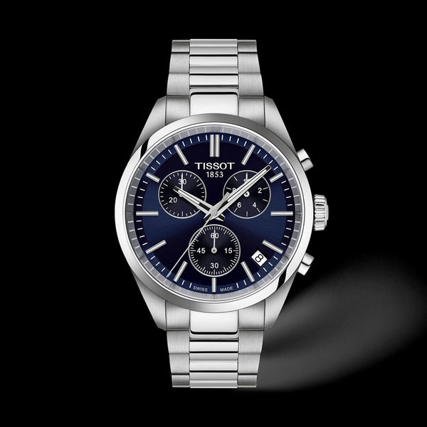 Tissot 40mm Blue PR 100 with Stainless Steel Bracelet Watch in Stainless Steel