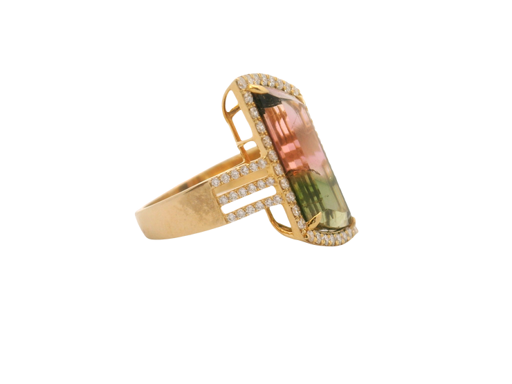 Watermelon Tourmaline & Diamond Ring