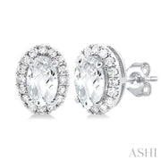 Oval Shape White Topaz & Halo Diamond Earrings