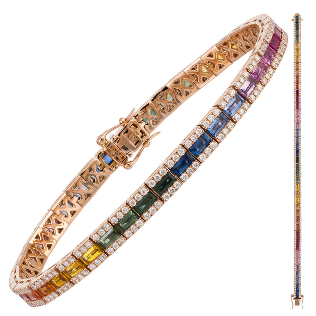 Rainbow Sapphire & Diamond Tennis Bracelet