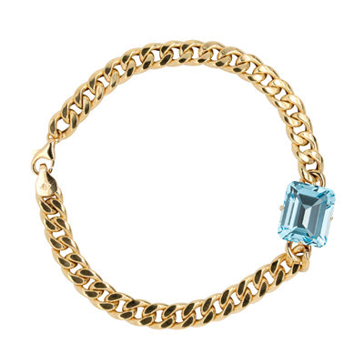 Yellow Gold Blue Topaz Cuban Chain Bracelet