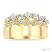 Multishape Diamond 3 Row Wide Fashion Ring