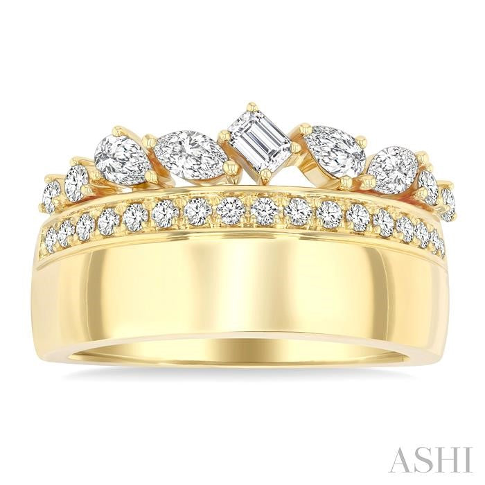 Multishape Diamond 3 Row Wide Fashion Ring