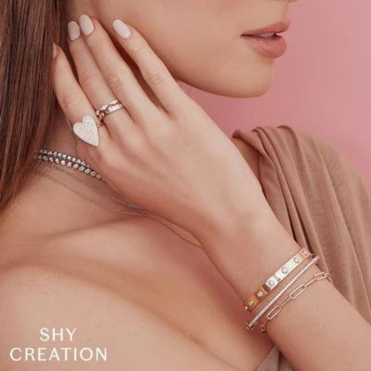 SHY CREATION- YELLOW GOLD DIAMOND PAPER CLIP LINK BRACELET
