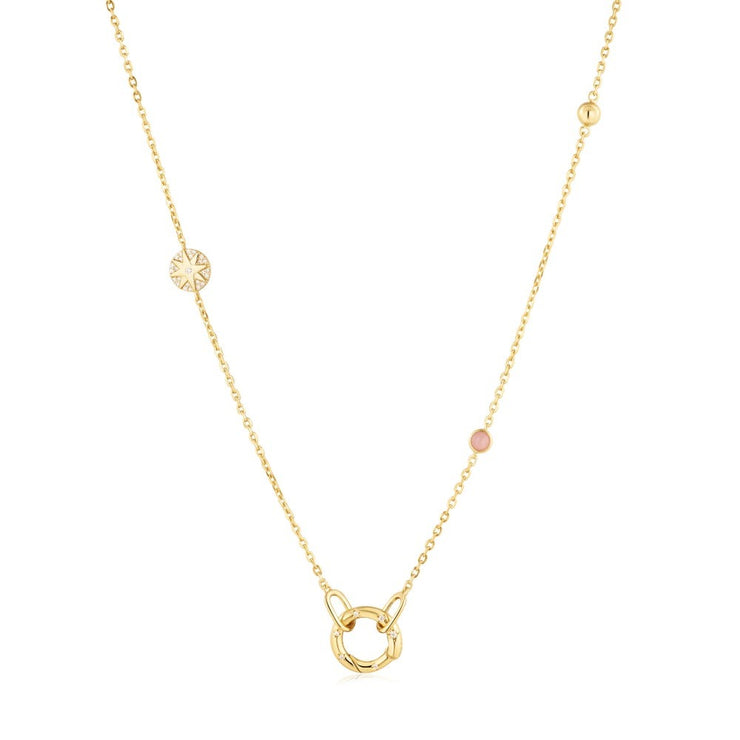 ANIA HAIE - GOLD STAR ROSE QUARTZ CHARM CONNECTOR NECKLACE