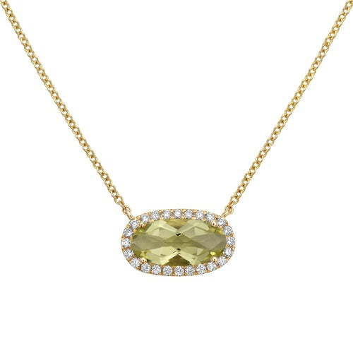 Gold Green Quartz & Diamond Pendant