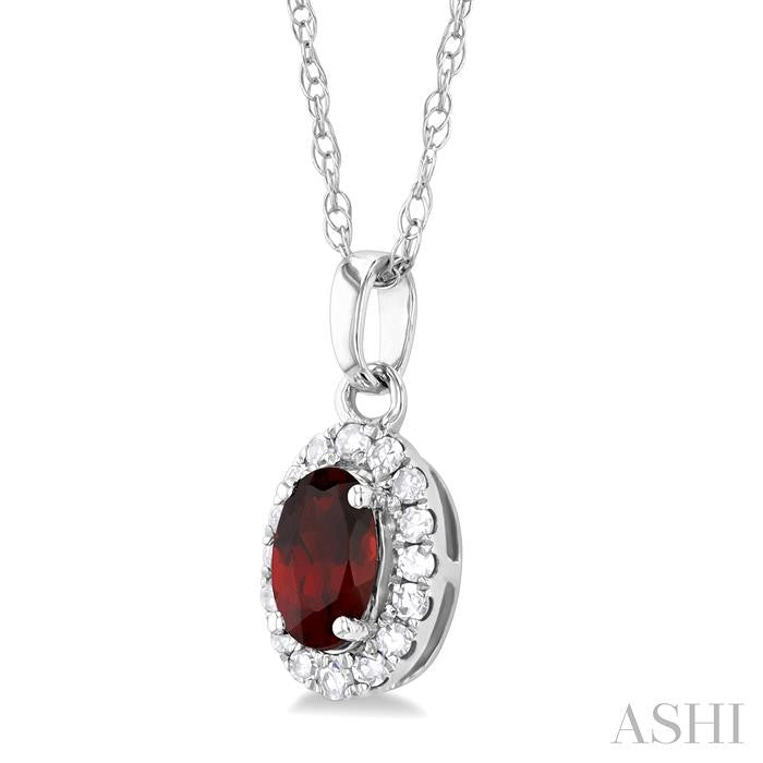 Oval Shape Garnet & Halo Diamond Pendant