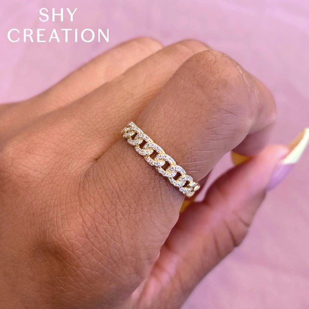 SHY CREATION- YELLOW GOLD DIAMOND LINK RING