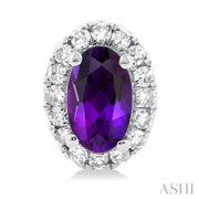 Oval Shape Amethyst & Halo Diamond Earrings