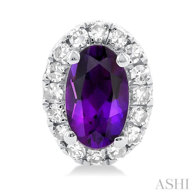 Oval Shape Amethyst & Halo Diamond Earrings