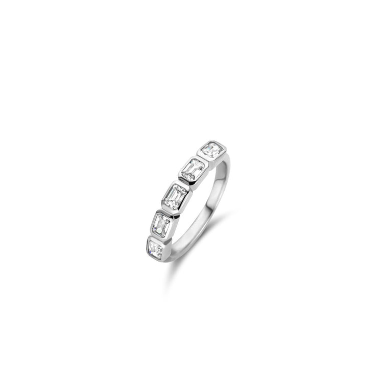 TI SENTO - White Sterling Silver Bezel Set Cubic Zirconia 5 Stone Coated In Rhodium Ring