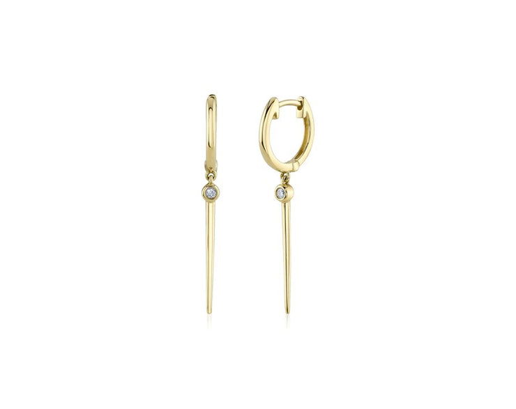 SHY CREATION - GOLD HOOPS WITH DIAMOND AND GOLD BAR DANGLE
