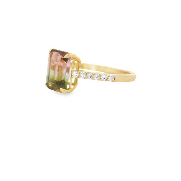 Watermelon Tourmaline & Diamond Ring