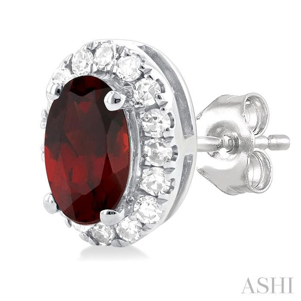 Oval Shape Garnet & Halo Diamond Earrings