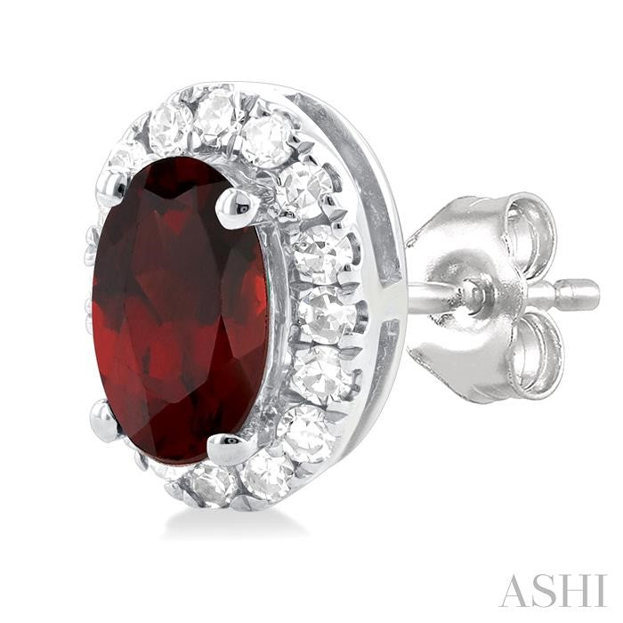 Oval Shape Garnet & Halo Diamond Earrings