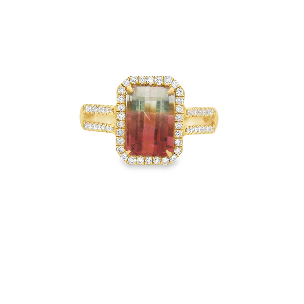 Watermelon Tourmaline & Diamond Ring