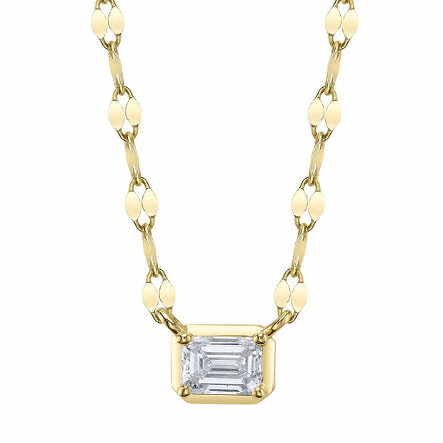 Shy Creation - Emerald Cut Diamond Solitaire Pendant on Fancy Chain -  1/5 Ct