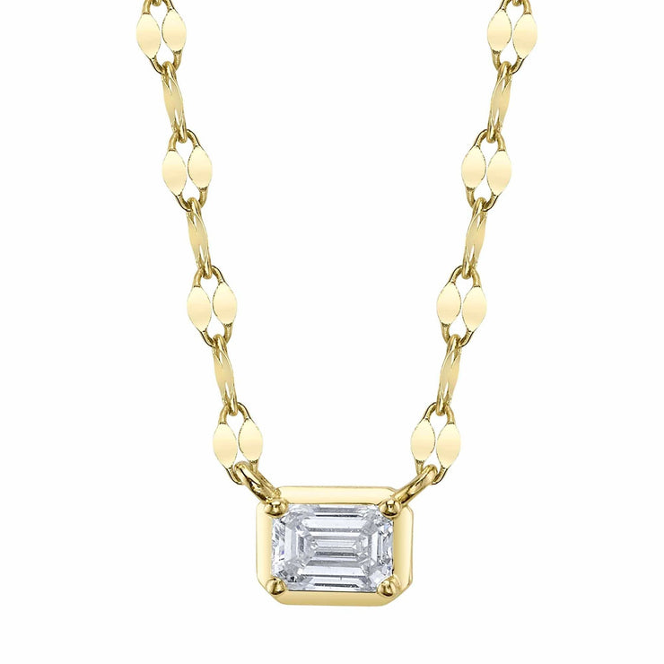 Shy Creation - Emerald Cut Diamond Solitaire Pendant on Fancy Chain -  1/5 Ct