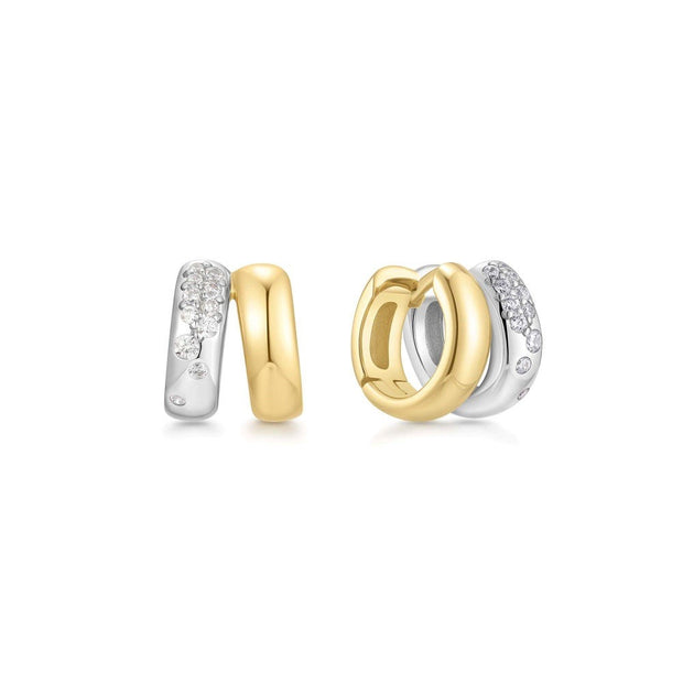 Ania Haie - Two Tone Sparkling Duet Mixed Huggie Hoop Earrings