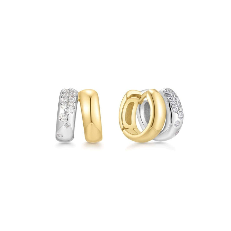 Ania Haie - Two Tone Sparkling Duet Mixed Huggie Hoop Earrings