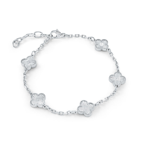 Italgem - Stainless Steel Lucky Clovers On Oval Link Bracelet