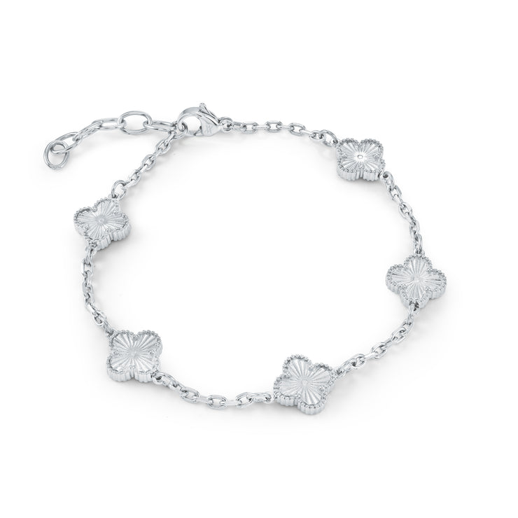 Italgem - Stainless Steel Lucky Clovers On Oval Link Bracelet