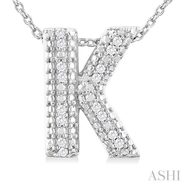 Silver Bubble 'K' Initial Diamond Pendant