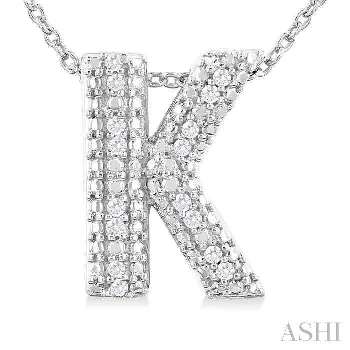 Silver Bubble 'K' Initial Diamond Pendant