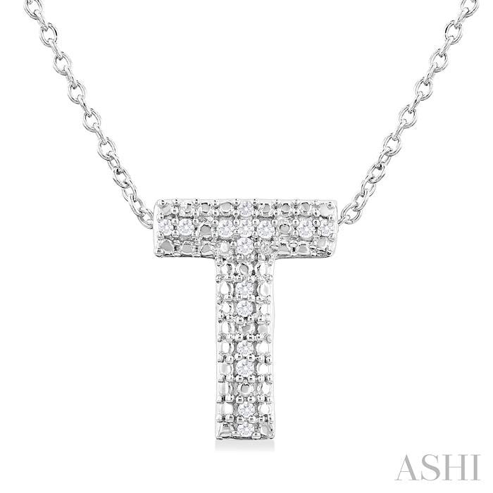 Silver Bubble 'T' Initial Diamond Pendant