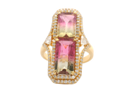 Watermelon Tourmaline & Diamond Art Deco Ring