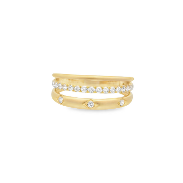 Matte 3 Row Diamond Ring