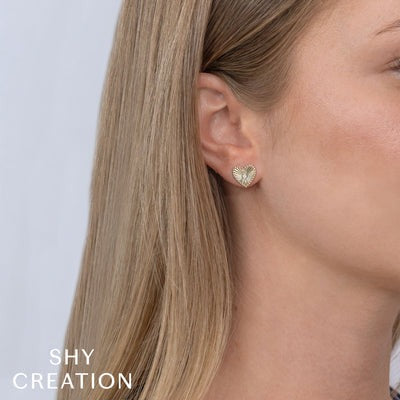Shy Creation - Fluted Heart Diamond Post Earrings