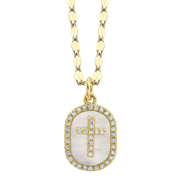 Shy Creation - Mother of Pearl & Diamond Cross Pendant