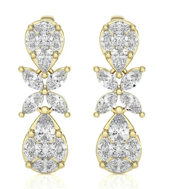 Flower Diamond Dangle Earrings