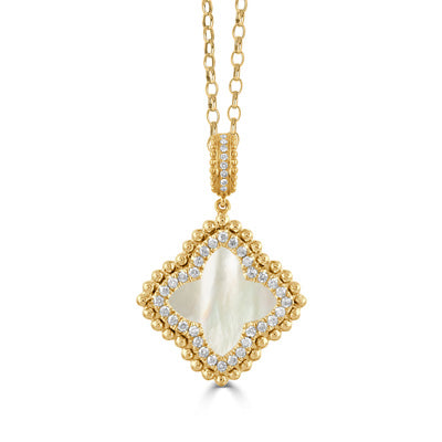 Yellow Gold Diamond & White Mother Of Pearl Pendant