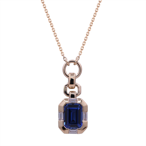 Emerald Cut Bezel Set Sapphire Necklace - Lab Diamonds/Gemstones