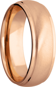 14K Rose gold 7mm domed band with grooved edges