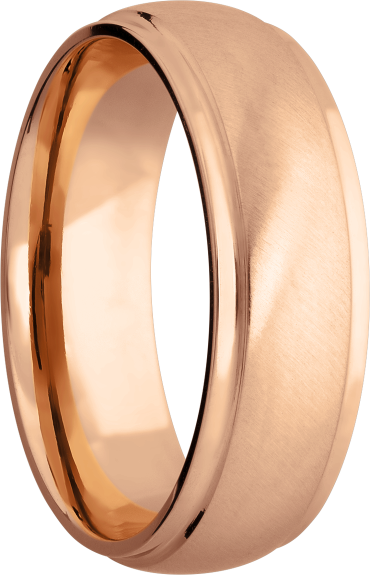 14K Rose gold 7mm domed band with grooved edges