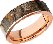 14K Rose Gold 7mm flat band with a 6mm inlay of Kings Woodland Camo