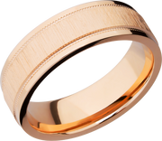 14K Rose gold 7mm domed band with grooved edges and reverse milgrain detail