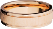 14K Rose gold 7mm domed band with grooved edges and reverse milgrain detail