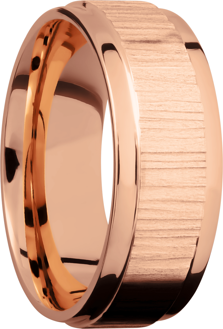 14K Rose gold flat band with grooved edges