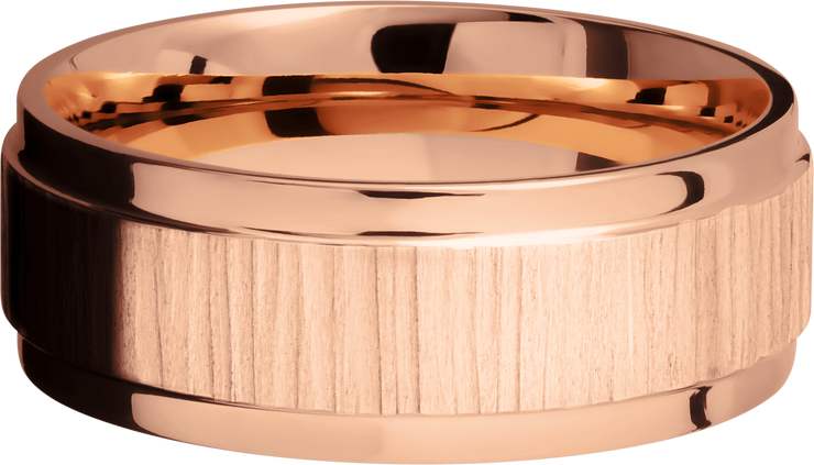 14K Rose gold flat band with grooved edges